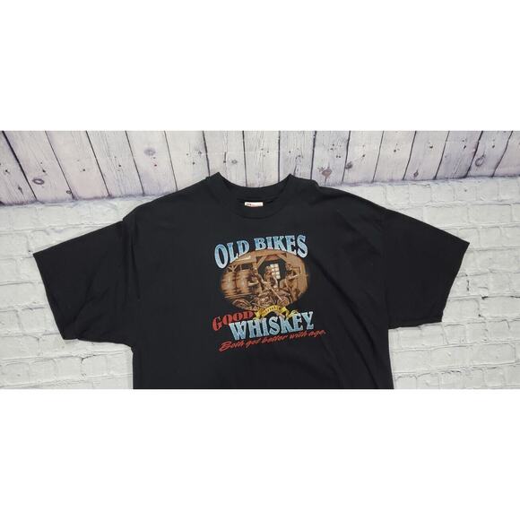 Biker T Shirt Old Bikes Good Whiskey Better With Age Motorcycle MENS SIZE XL - Picture 3 of 6